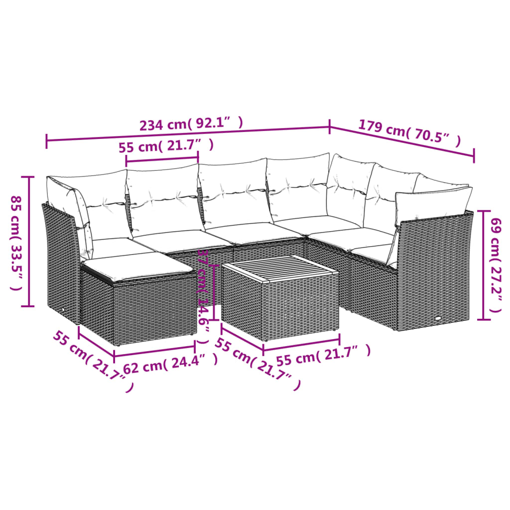vidaXL 8-delige Loungeset met kussens poly rattan grijs afbeelding
