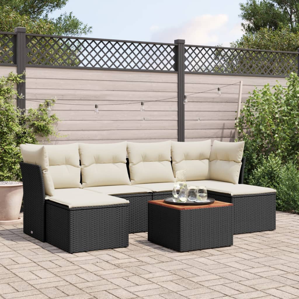 vidaXL 7-tlg. Garten-Sofagarnitur mit Kissen Schwarz Poly Rattan