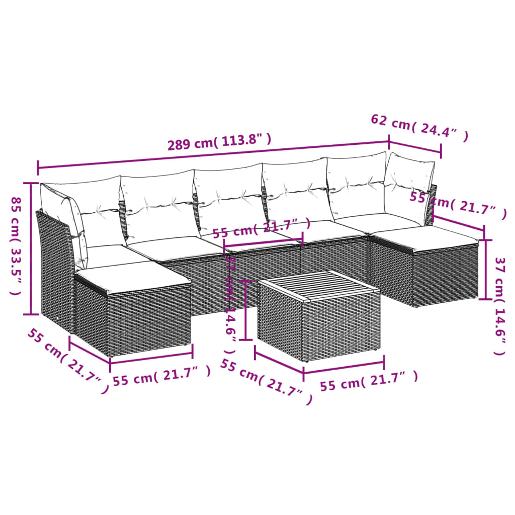 vidaXL 8-delige Loungeset met kussens poly rattan zwart afbeelding