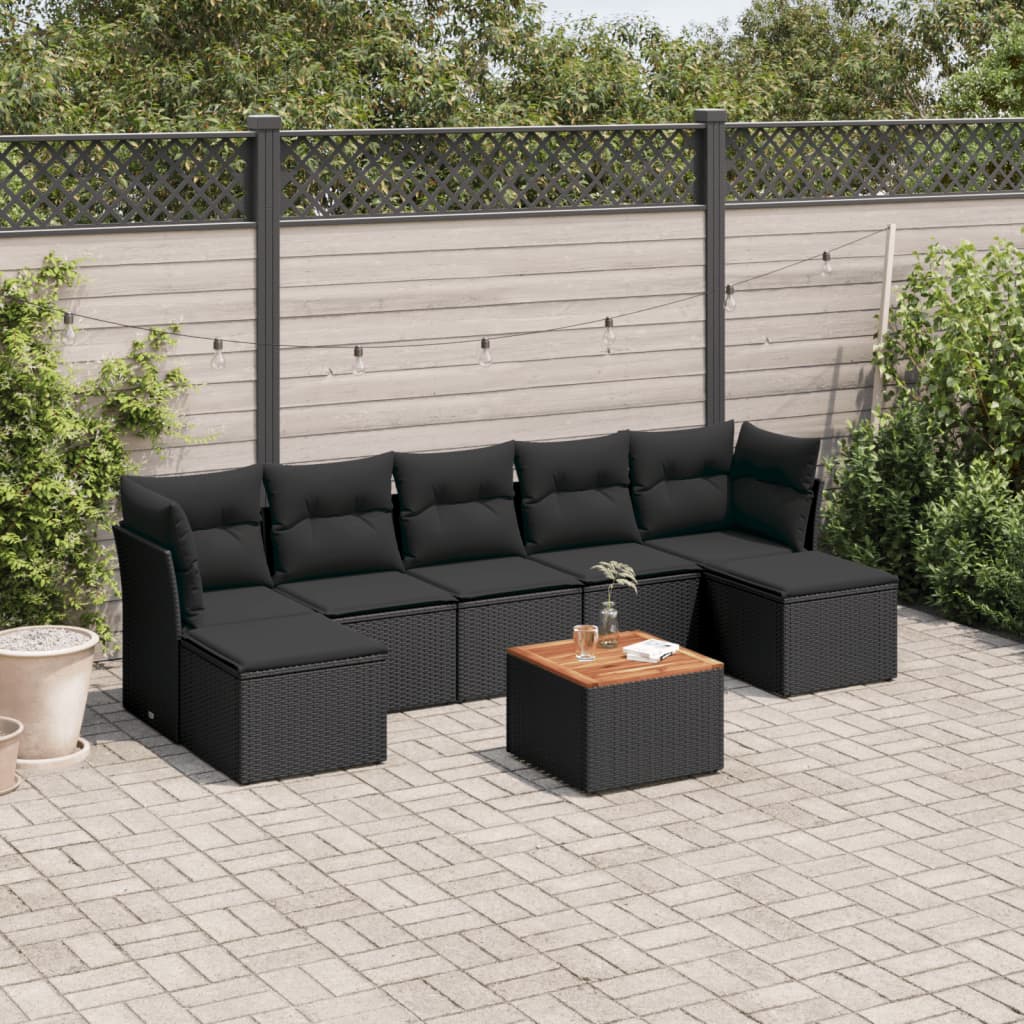 8-tlg. Garten-Sofagarnitur mit Kissen Schwarz Poly Rattan