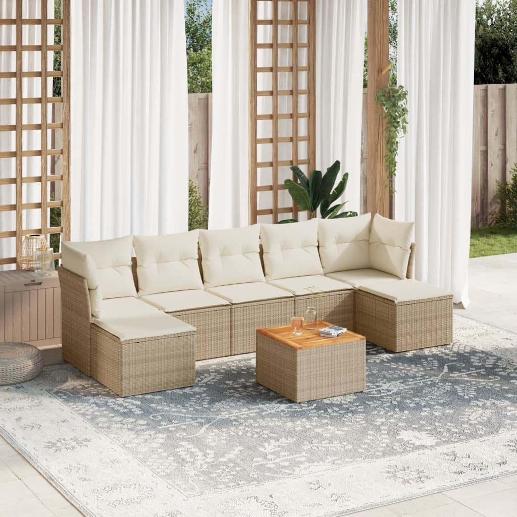 vidaXL 8-tlg. Garten-Sofagarnitur mit Kissen Beige Poly Rattan