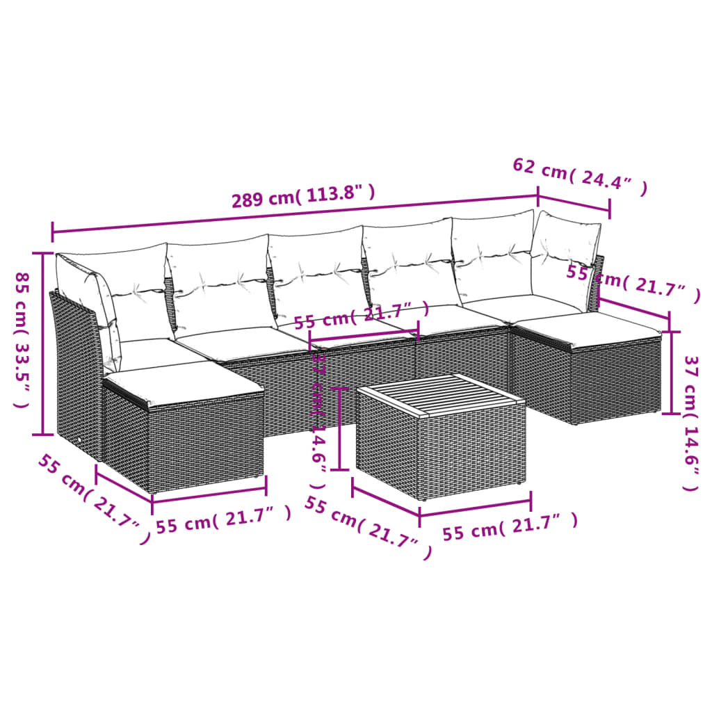 Thumbnail - vidaXL 8-tlg. Garten-Sofagarnitur mit Kissen Beige Poly Rattan