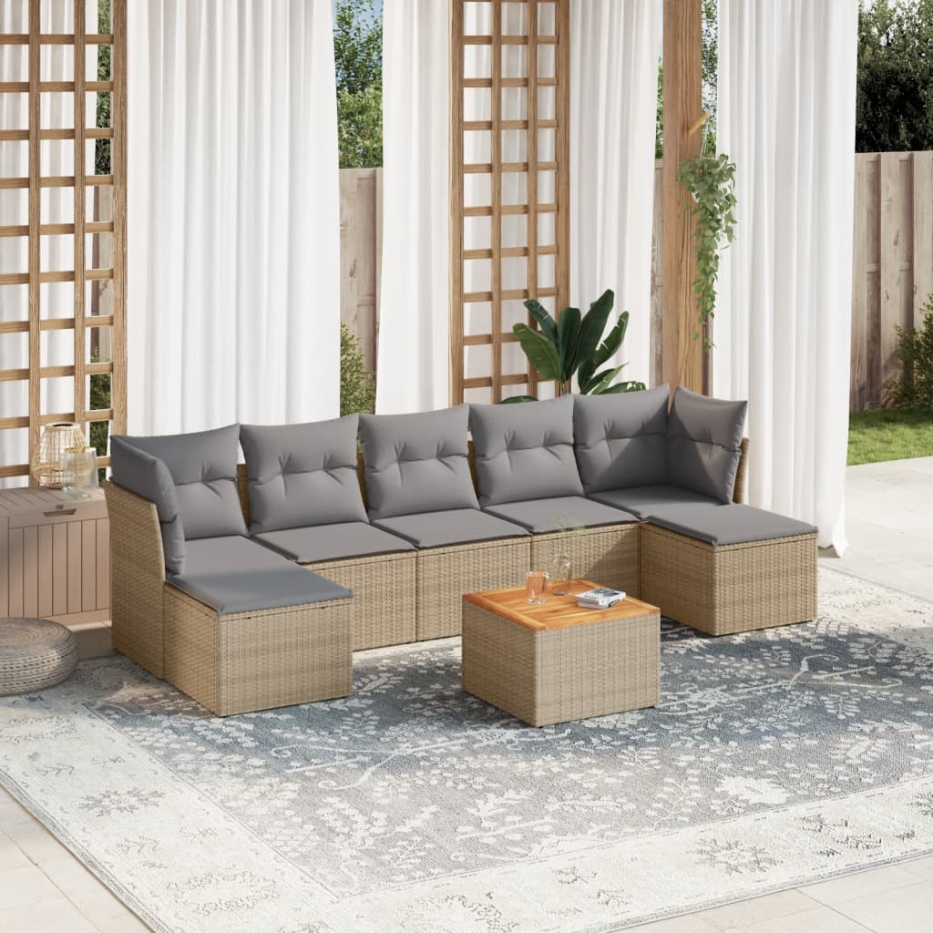 vidaXL 8-tlg. Garten-Sofagarnitur mit Kissen Beige Poly Rattan