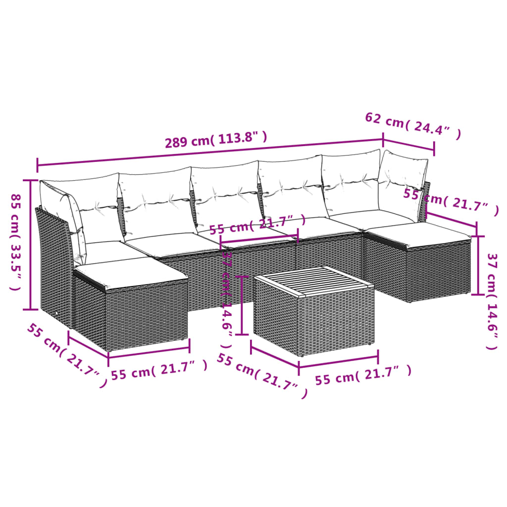 Set canapele de grădină cu perne, 8 piese, gri, poliratan 3223778 - imagine 3