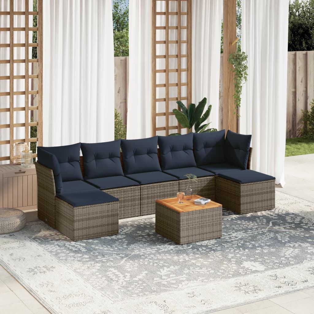 8 Piece Patio Sofa Set with Cushions Gray Poly Rattan