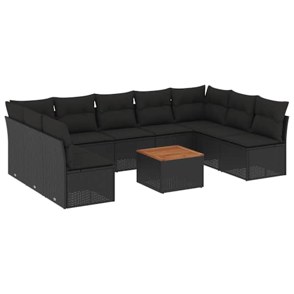 vidaXL 10-osaline aiadiivani komplekt patjadega, must, pol&uuml;rotang