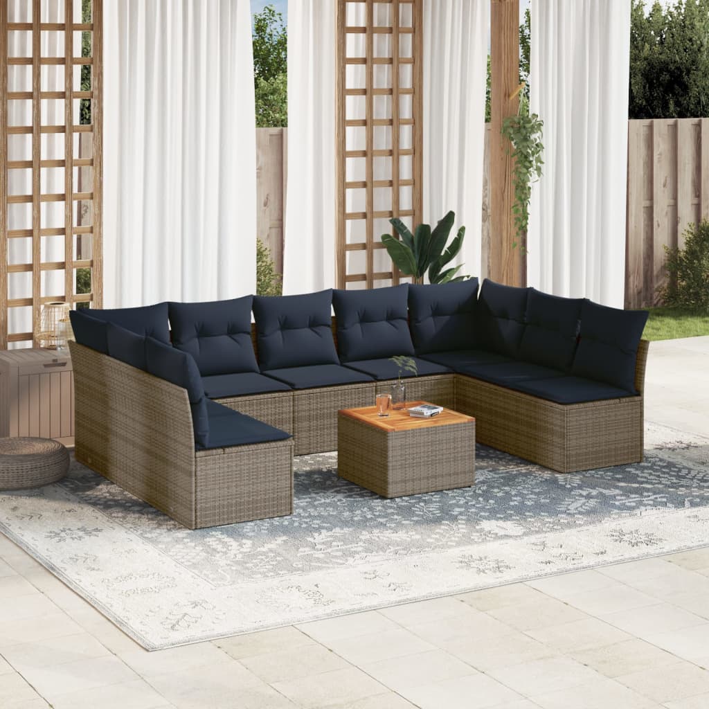10 Piece Patio Sofa Set with Cushions Gray Poly Rattan