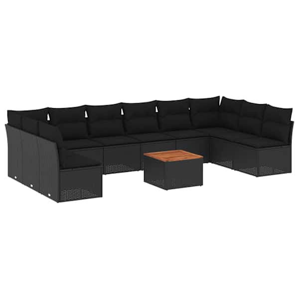 vidaXL 11-osaline aiadiivani komplekt patjadega, must, pol&uuml;rotang