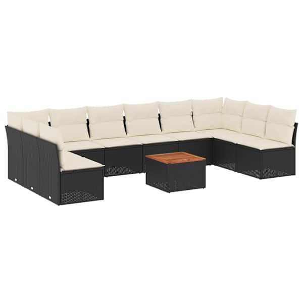 vidaXL 11-osaline aiadiivani komplekt patjadega, must, pol&uuml;rotang