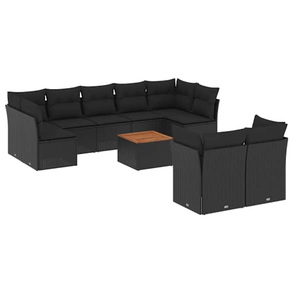 vidaXL 10-osaline aiadiivani komplekt patjadega, must, pol&uuml;rotang