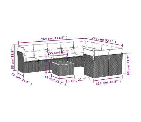 vidaXL Salon de jardin avec coussins 10 pcs beige r&eacute;sine tress&eacute;e