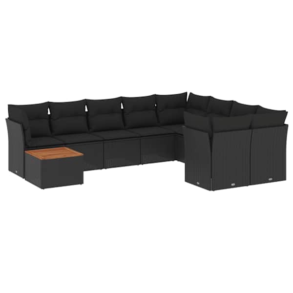 vidaXL 10-osaline aiadiivani komplekt patjadega, must, pol&uuml;rotang