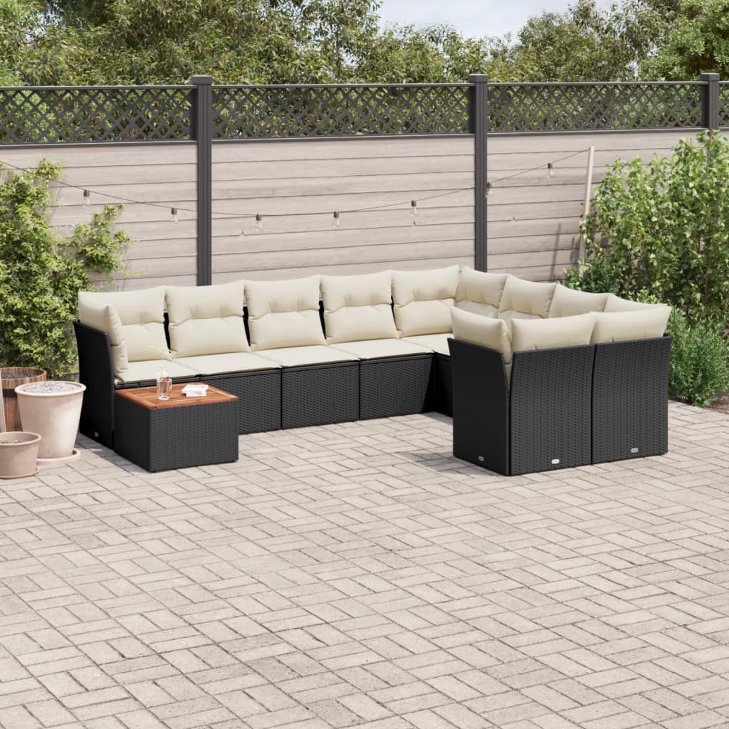 vidaXL 10-tlg. Garten-Sofagarnitur mit Kissen Schwarz Poly Rattan