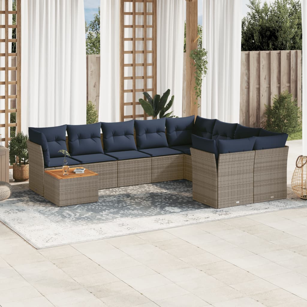 10 Piece Patio Sofa Set with Cushions Gray Poly Rattan