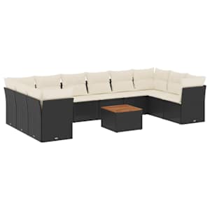 vidaXL 11-osaline aiadiivani komplekt patjadega, must, pol&uuml;rotang