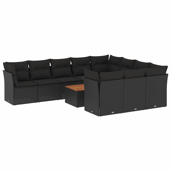 vidaXL 11-osaline aiadiivani komplekt patjadega, must, pol&uuml;rotang