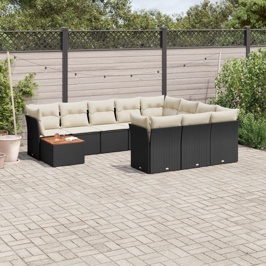 vidaXL 11-tlg. Garten-Sofagarnitur mit Kissen Schwarz Poly Rattan