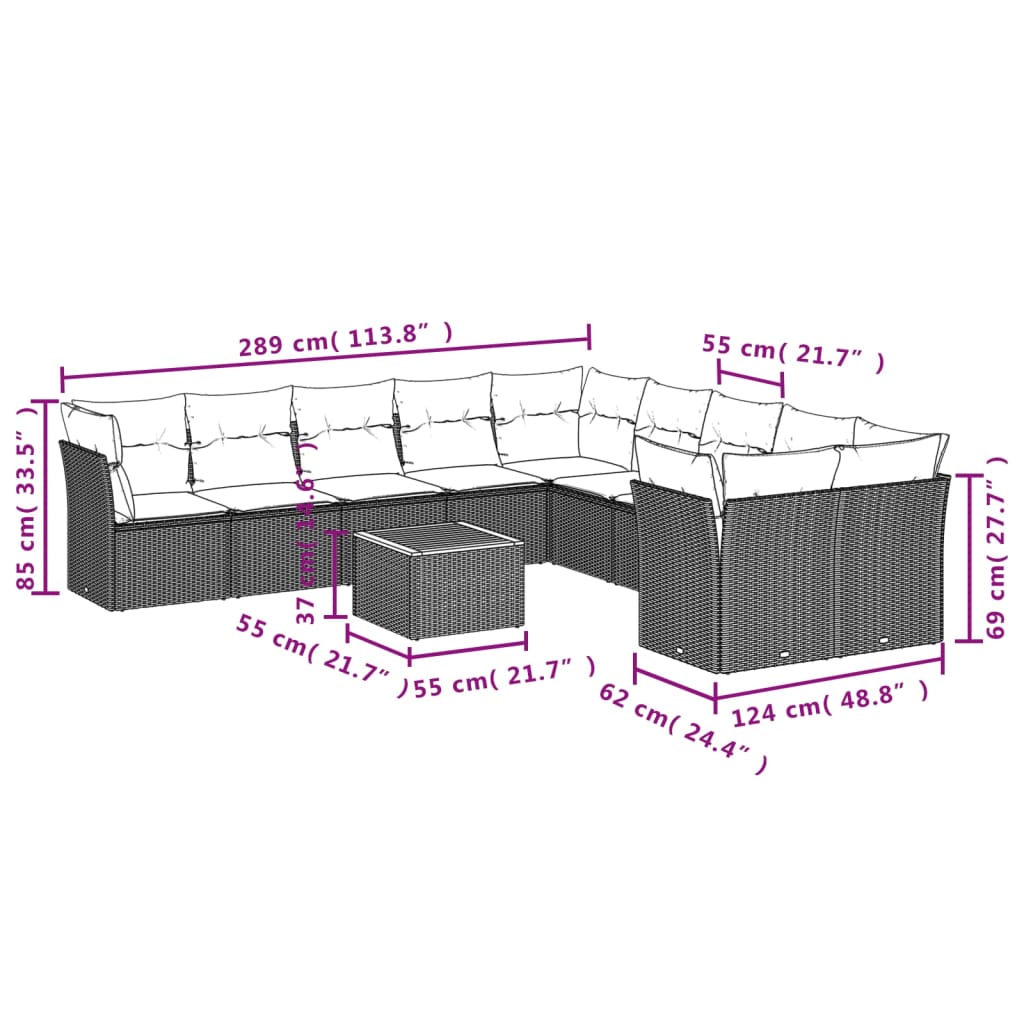 Set canapele de grădină cu perne, 11 piese, negru, poliratan 3223850 - imagine 3