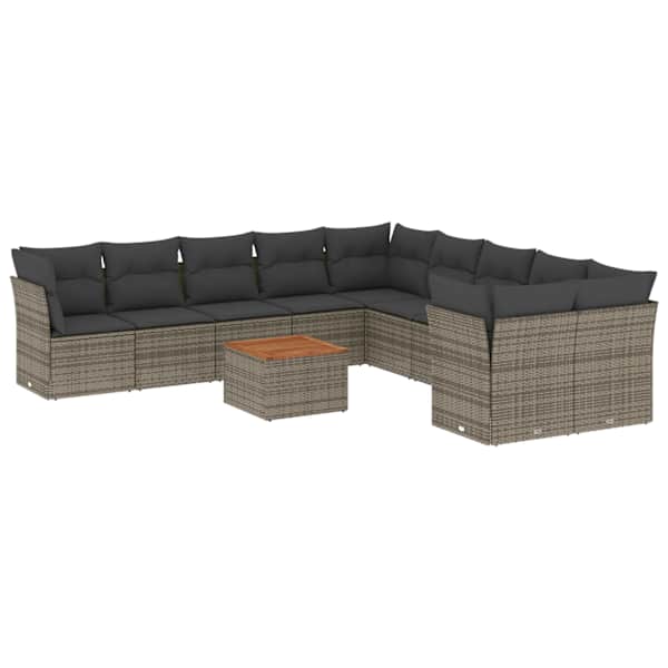 vidaXL 11-osaline aiadiivani komplekt patjadega, hall, pol&uuml;rotang