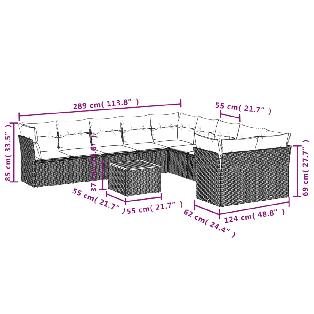 Set canapele de grădină cu perne, 11 piese, gri, poliratan 3223855 - imagine 3