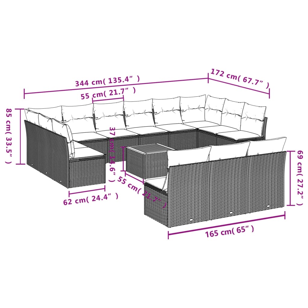 Set canapele de grădină, 14 piese, cu perne, bej, poliratan 3223903 - imagine 3