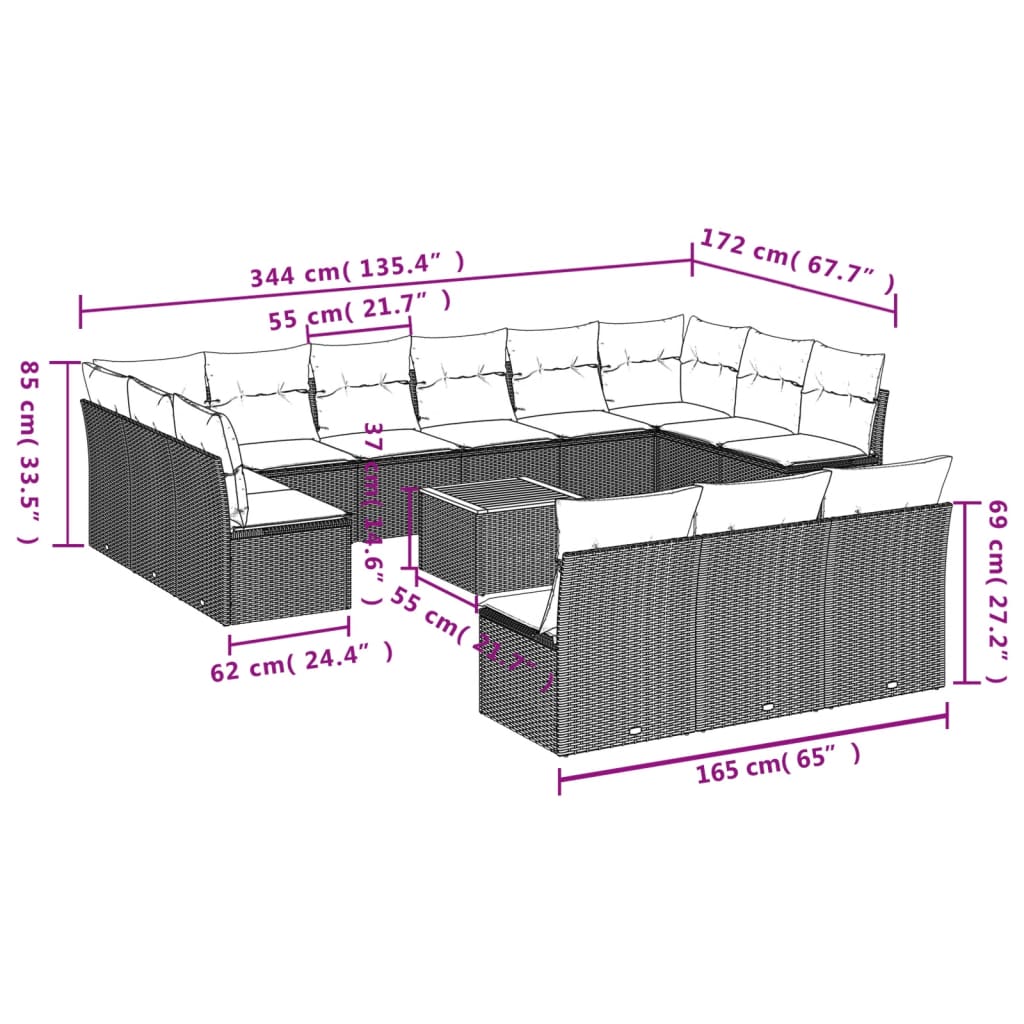 Set mobilier de grădină cu perne, 14 piese, gri, poliratan 3223904 - imagine 3