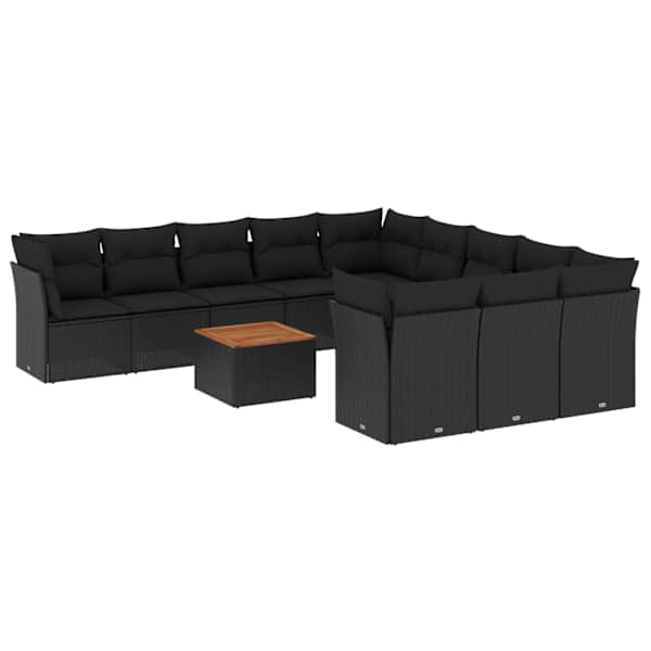 vidaXL 12-osaline aiadiivani komplekt patjadega, must, pol&uuml;rotang
