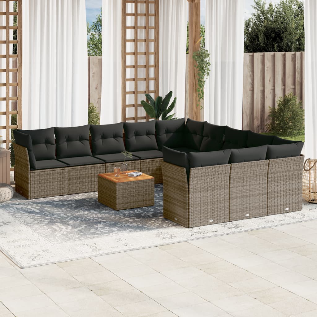 vidaXL 12-tlg. Garten-Sofagarnitur mit Kissen Grau Poly Rattan