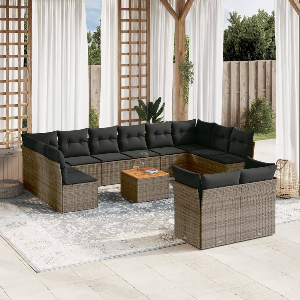 vidaXL 13-tlg. Garten-Sofagarnitur mit Kissen Grau Poly Rattan