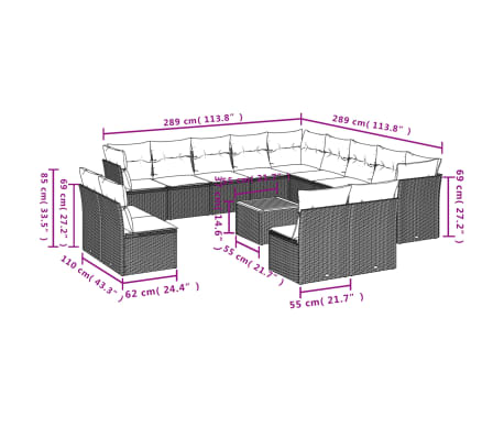 vidaXL Salon de jardin avec coussins 14 pcs beige r&eacute;sine tress&eacute;e