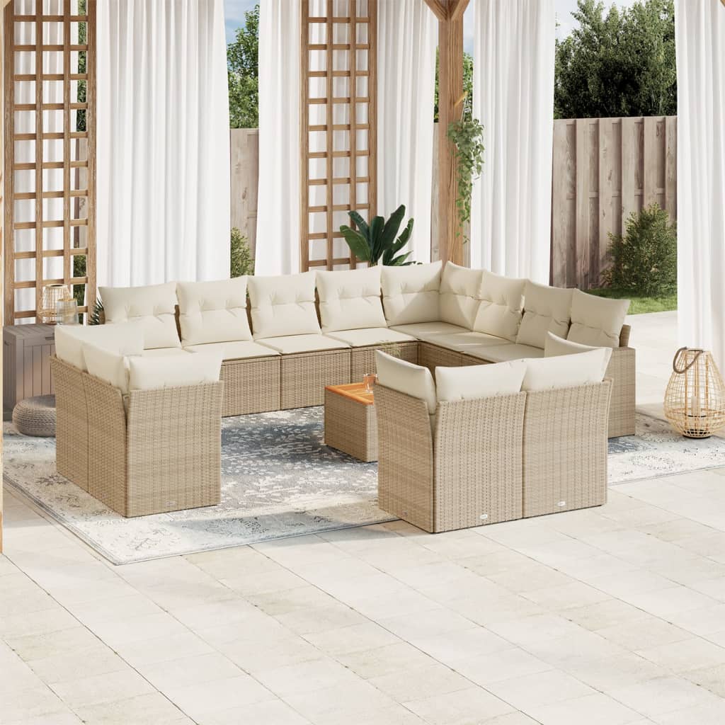 13-tlg. Garten-Sofagarnitur mit Kissen Beige Poly Rattan