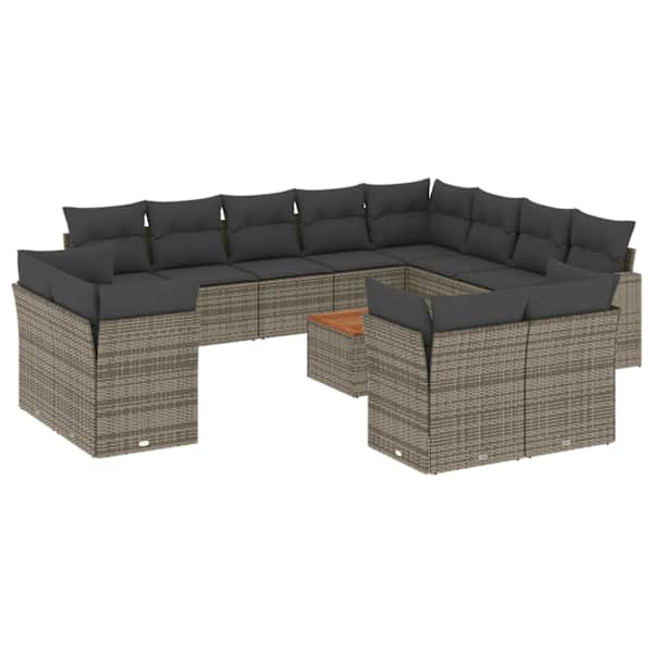 vidaXL 13-osaline aiadiivani komplekt patjadega, hall, pol&uuml;rotang