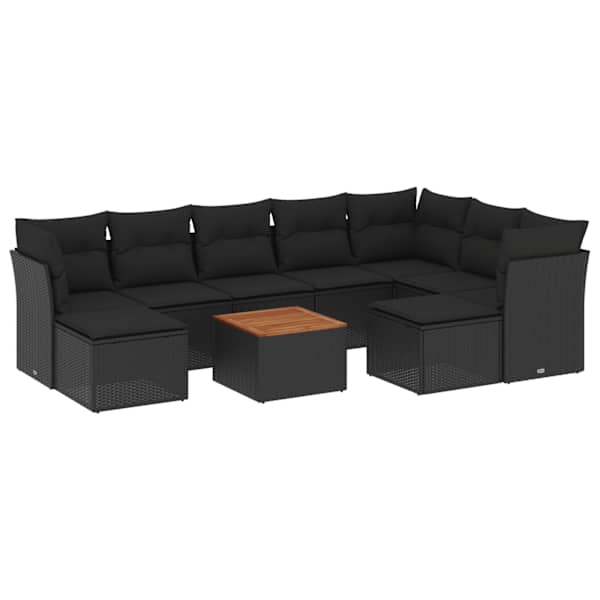 vidaXL 10-osaline aiadiivani komplekt patjadega, must, pol&uuml;rotang