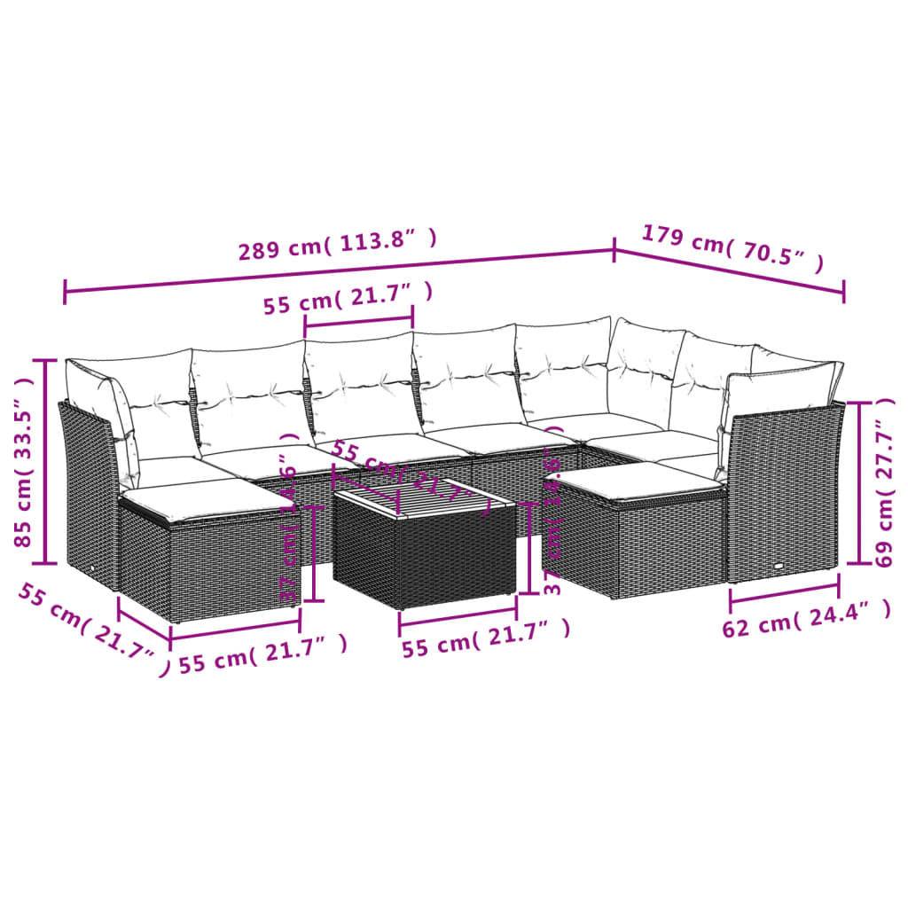 Set canapele de grădină cu perne, 10 piese, negru, poliratan 3223963 - imagine 3