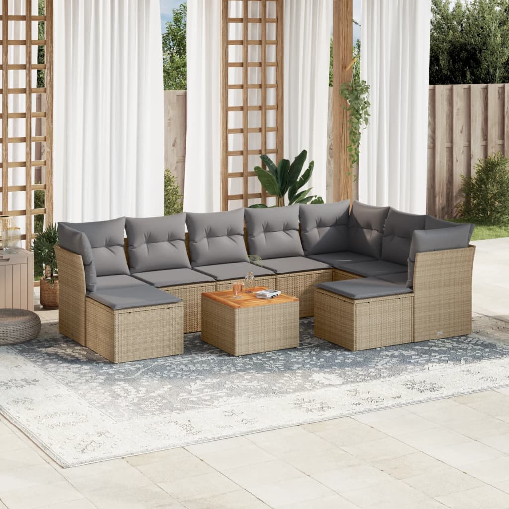 vidaXL Salon de jardin avec coussins 10 pcs beige résine tressée