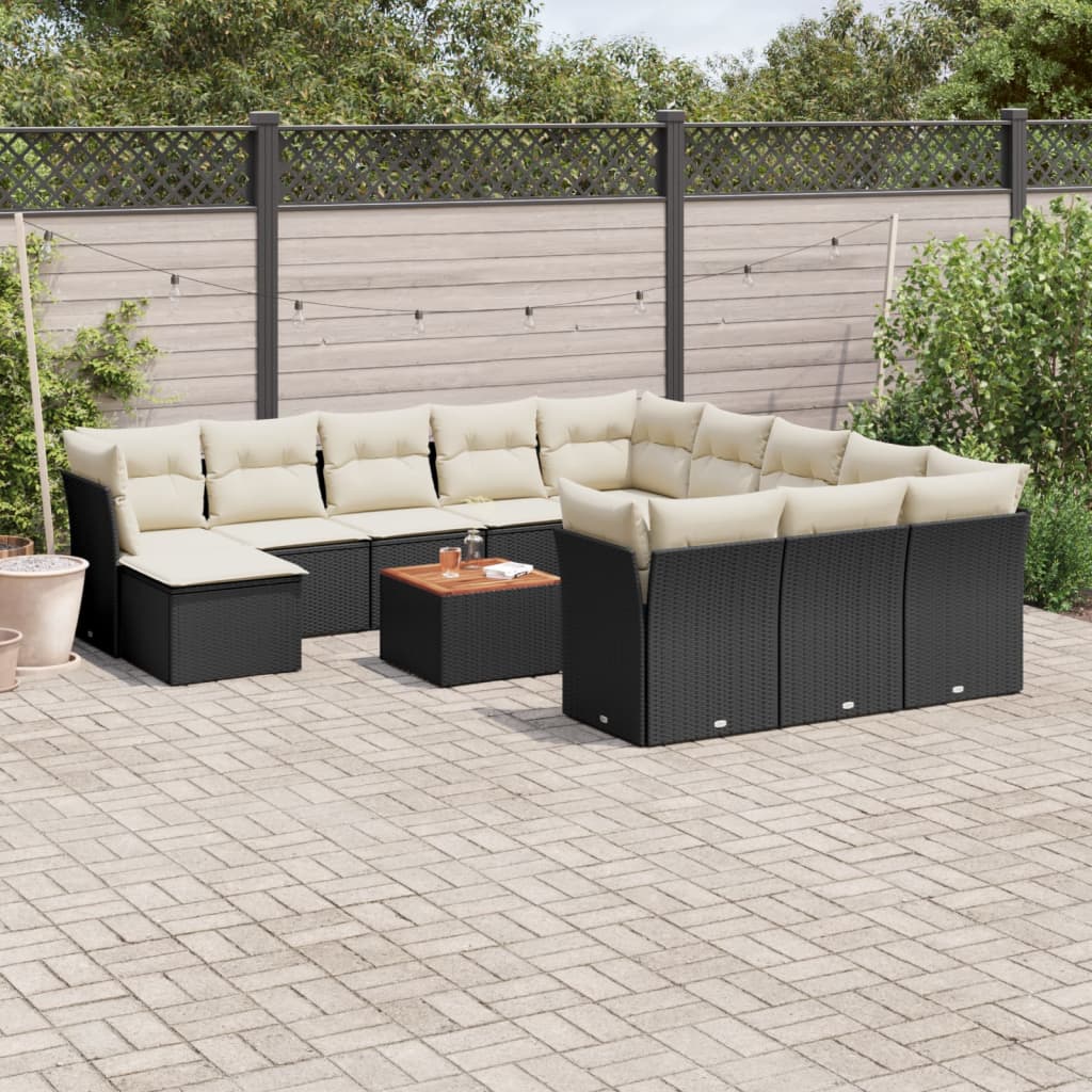 13-tlg. Garten-Sofagarnitur mit Kissen Schwarz Poly Rattan