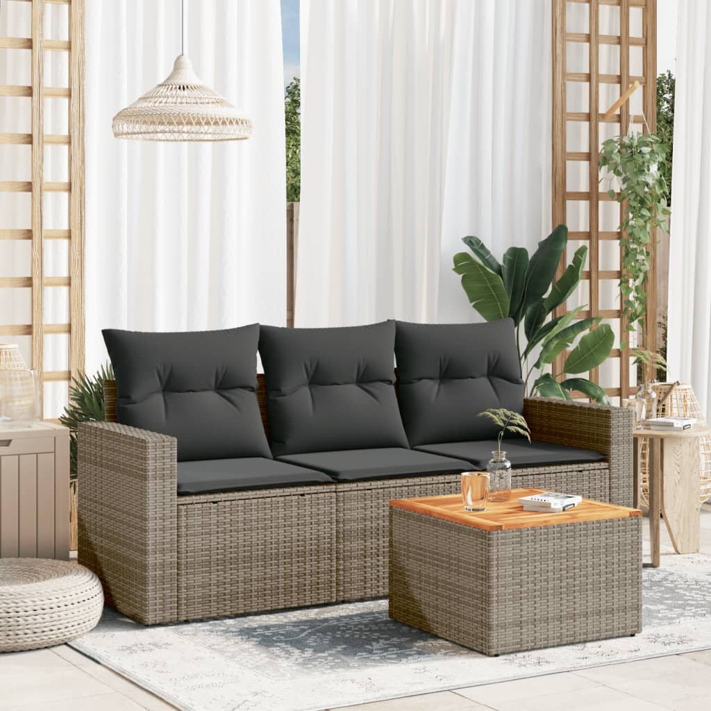 vidaXL 4-tlg. Garten-Sofagarnitur mit Kissen Grau Poly Rattan