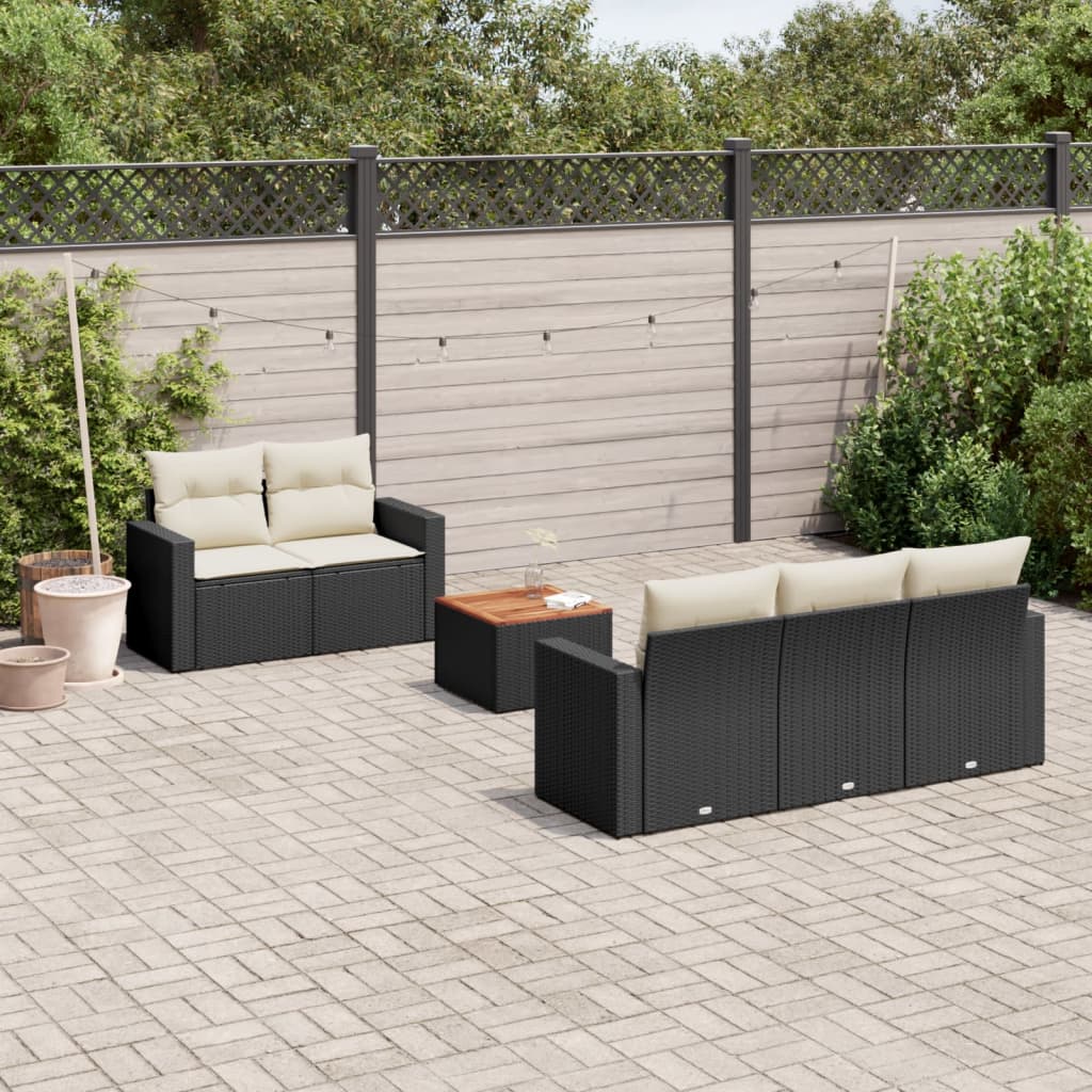 vidaXL 6-tlg. Garten-Sofagarnitur mit Kissen Schwarz Poly Rattan