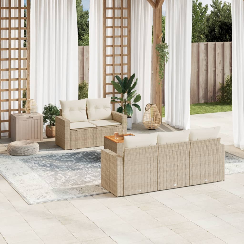 vidaXL 6-tlg. Garten-Sofagarnitur mit Kissen Beige Poly Rattan