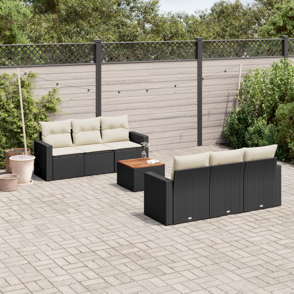 7-tlg. Garten-Sofagarnitur mit Kissen Schwarz Poly Rattan