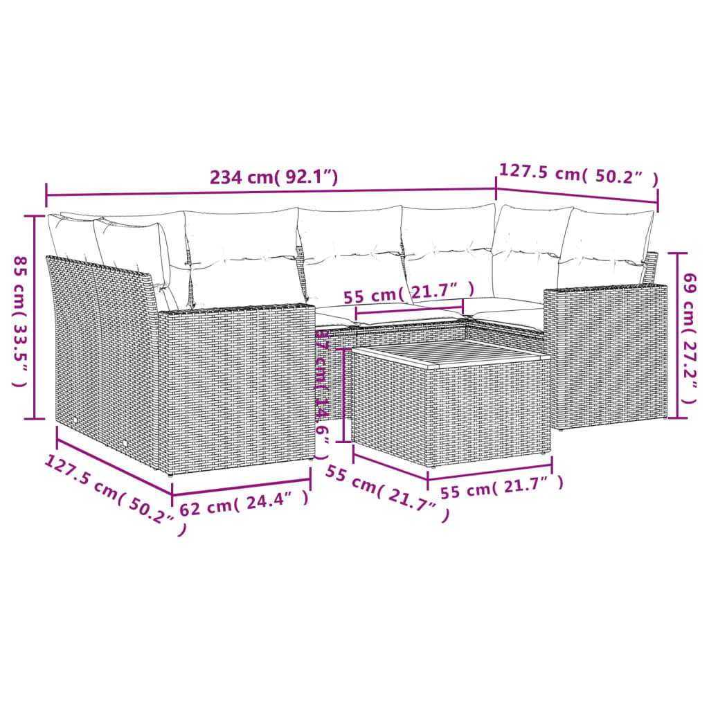 vidaXL 7-delige Loungeset met kussens poly rattan zwart afbeelding