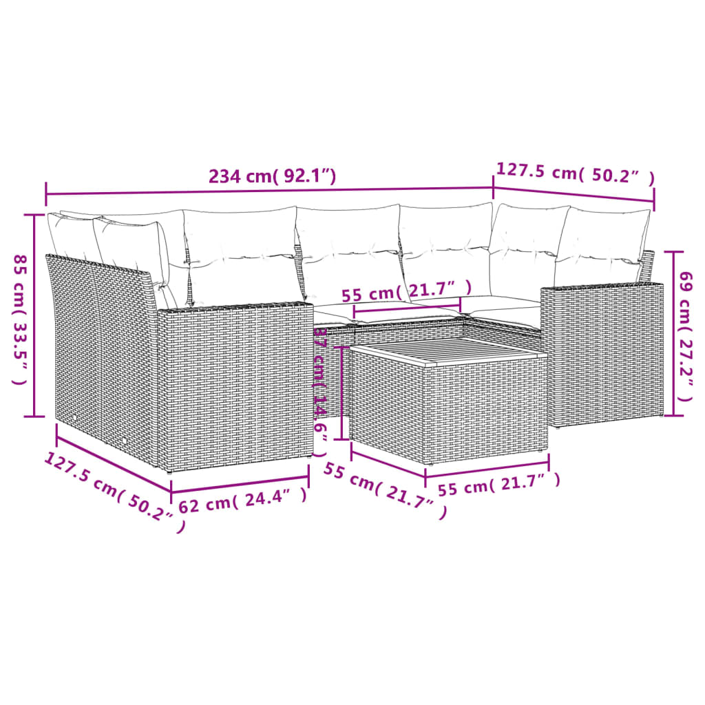 vidaXL Set Divani da Giardino 7 pz con Cuscini Beige in Polyrattan