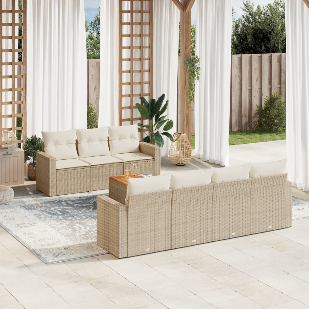 8-tlg. Garten-Sofagarnitur mit Kissen Beige Poly Rattan