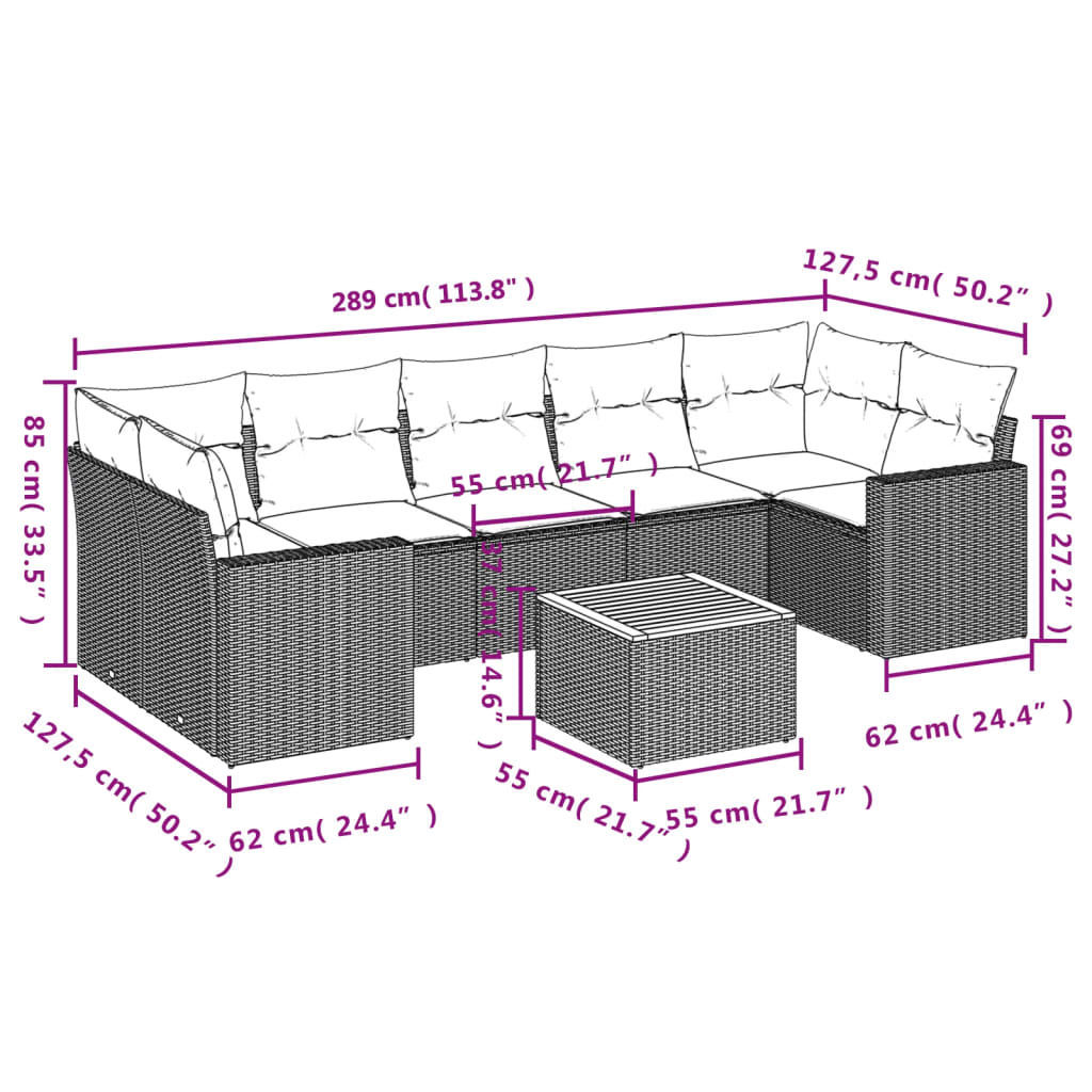Set canapele de grădină, 8 piese, cu perne, bej, poliratan 3224036 - imagine 3