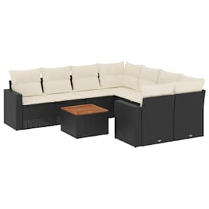 vidaXL 9-osaline aiadiivani komplekt patjadega, must, pol&uuml;rotang