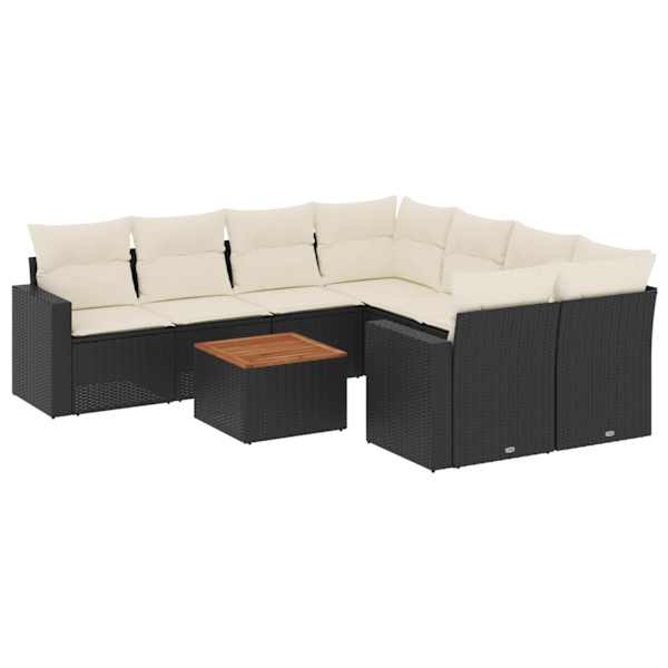 vidaXL 9-osaline aiadiivani komplekt patjadega, must, pol&uuml;rotang