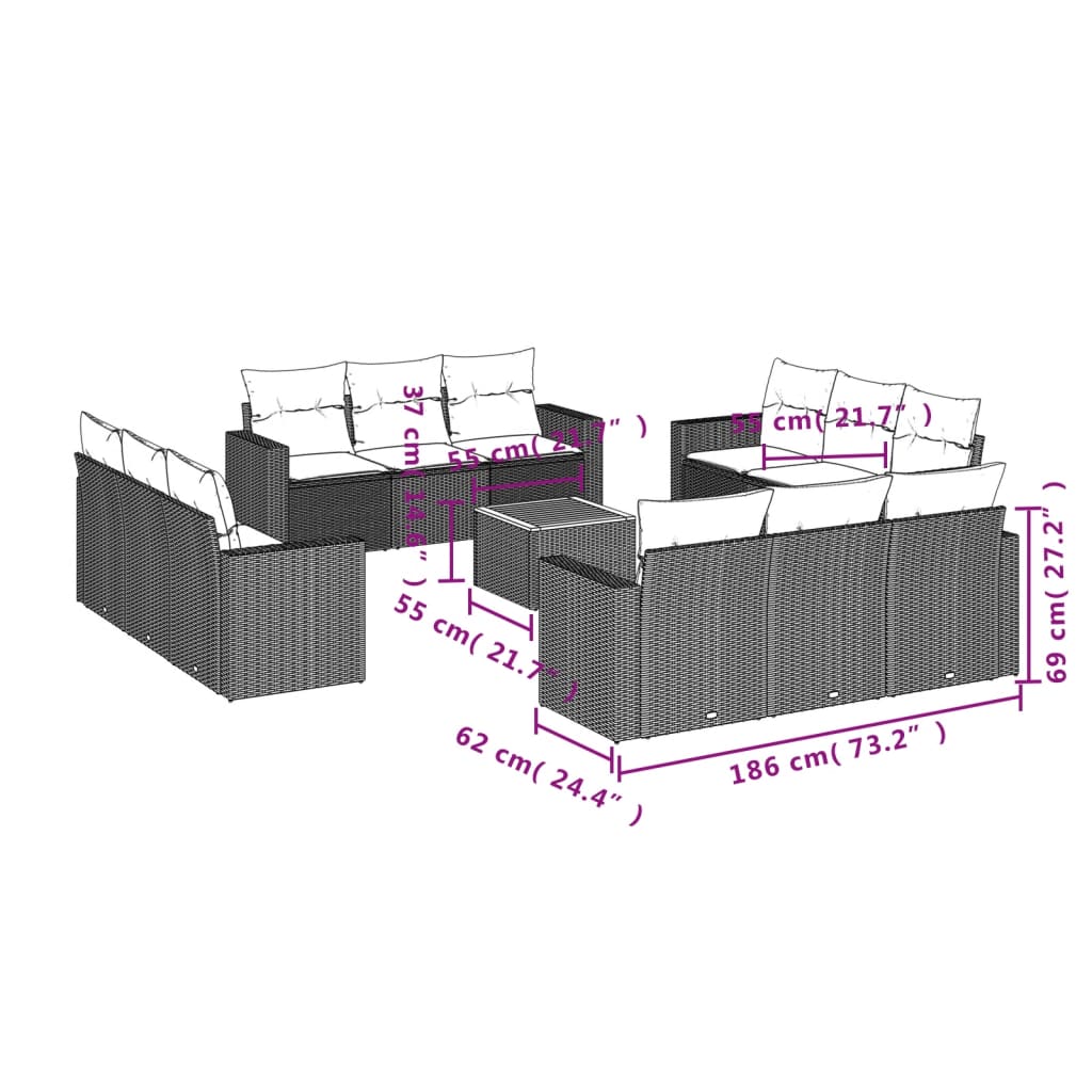 Thumbnail - vidaXL 13-tlg. Garten-Sofagarnitur mit Kissen Beige Poly Rattan