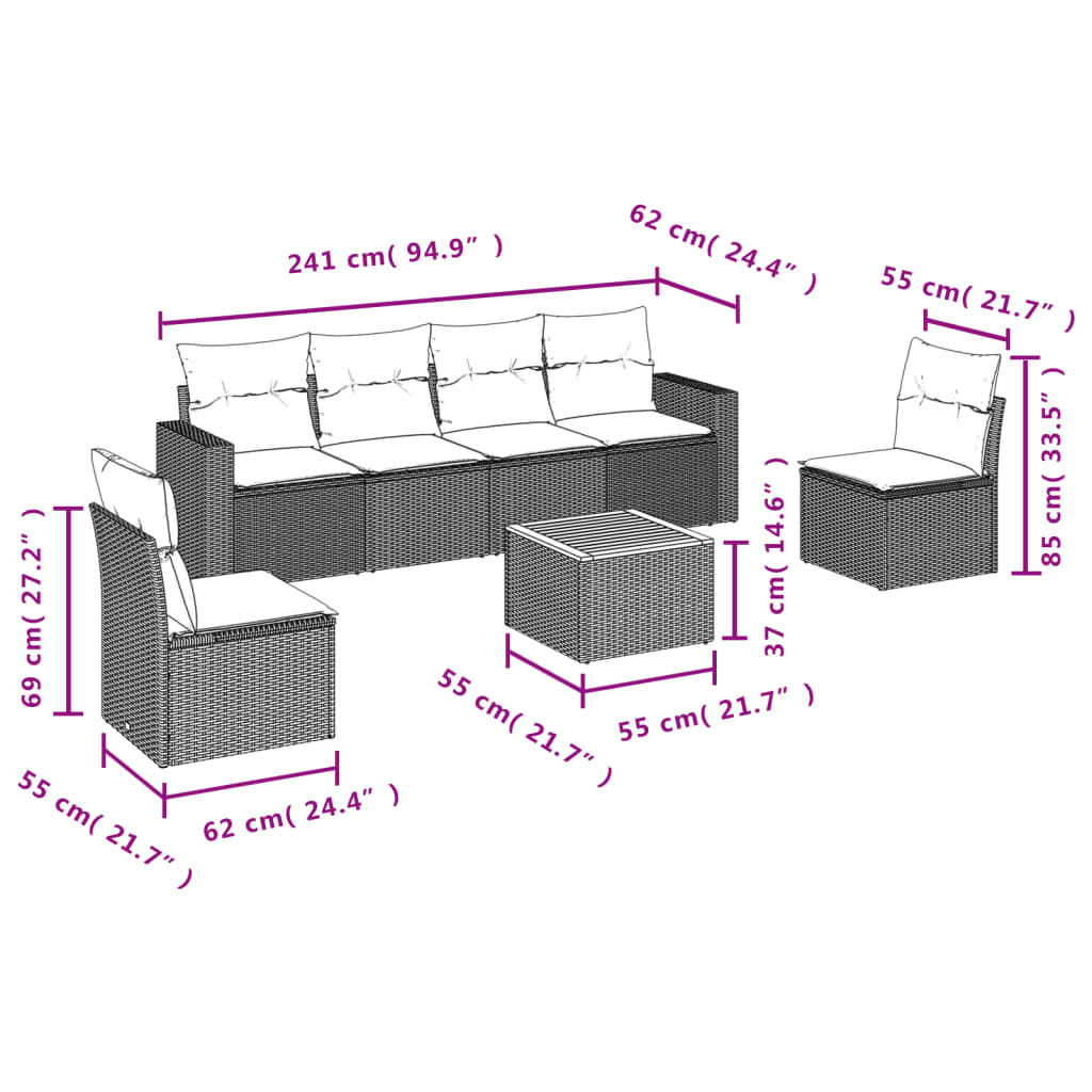 Set canapele de grădină cu perne, 7 piese, negru, poliratan 3224068 - imagine 3