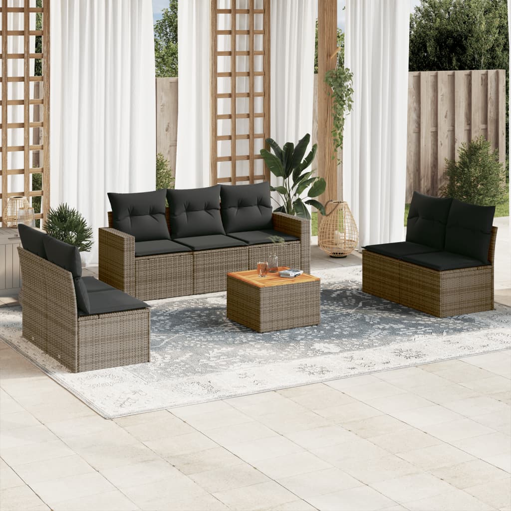 vidaXL 8-tlg. Garten-Sofagarnitur mit Kissen Grau Poly Rattan