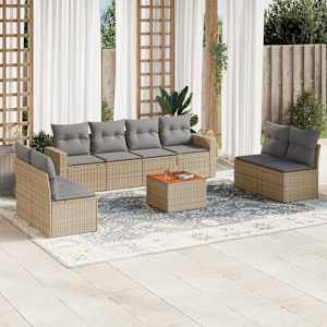 Vrtna garnitura 9-delna z blazinami bež poli ratan